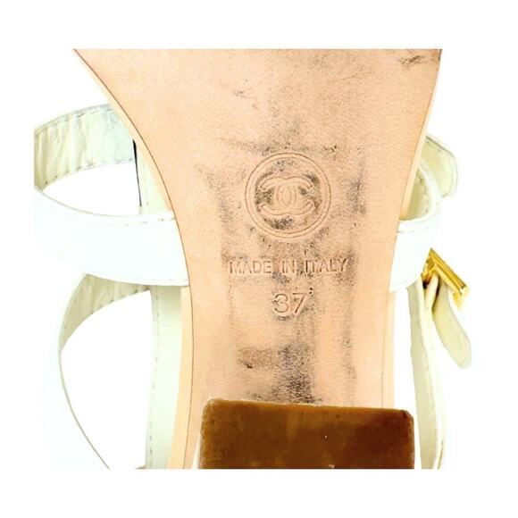 Chanel CC Logo Leather Strappy Gladiator Heels Sandals Black White Gold EU37 - Picture 9 of 11